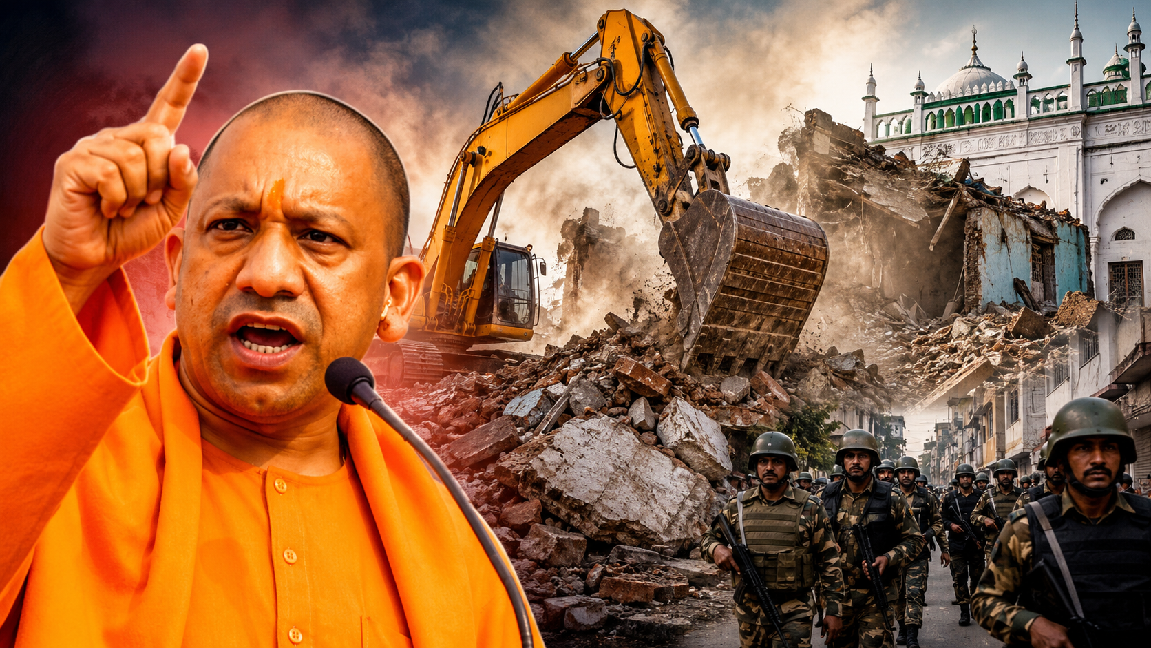 संभल में गरजा योगी का बुलडोजर: 5 करोड़ की अवैध ईदगाह और मस्जिद जमींदोज, छावनी में बदला इलाका